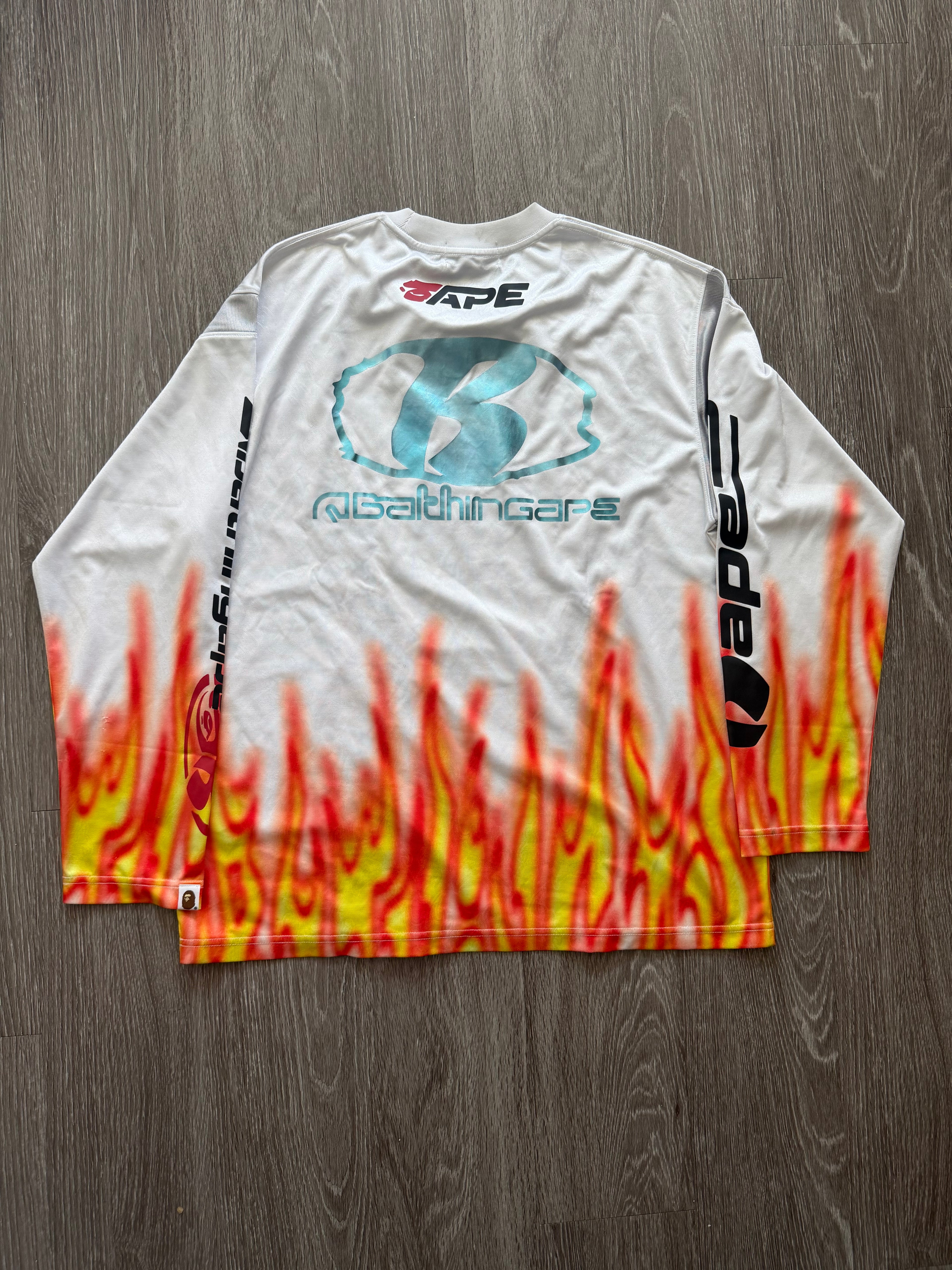 BAPE Flame Pattern Multilogo Relaxed Fit Football Jersey “White”