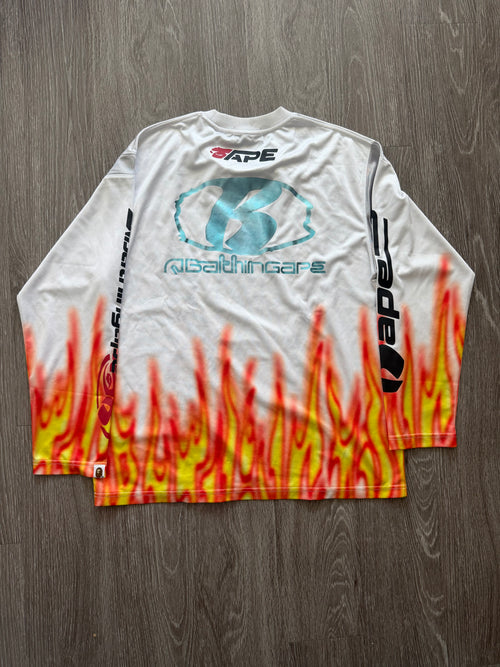 BAPE Flame Pattern Multilogo Relaxed Fit Football Jersey “White”