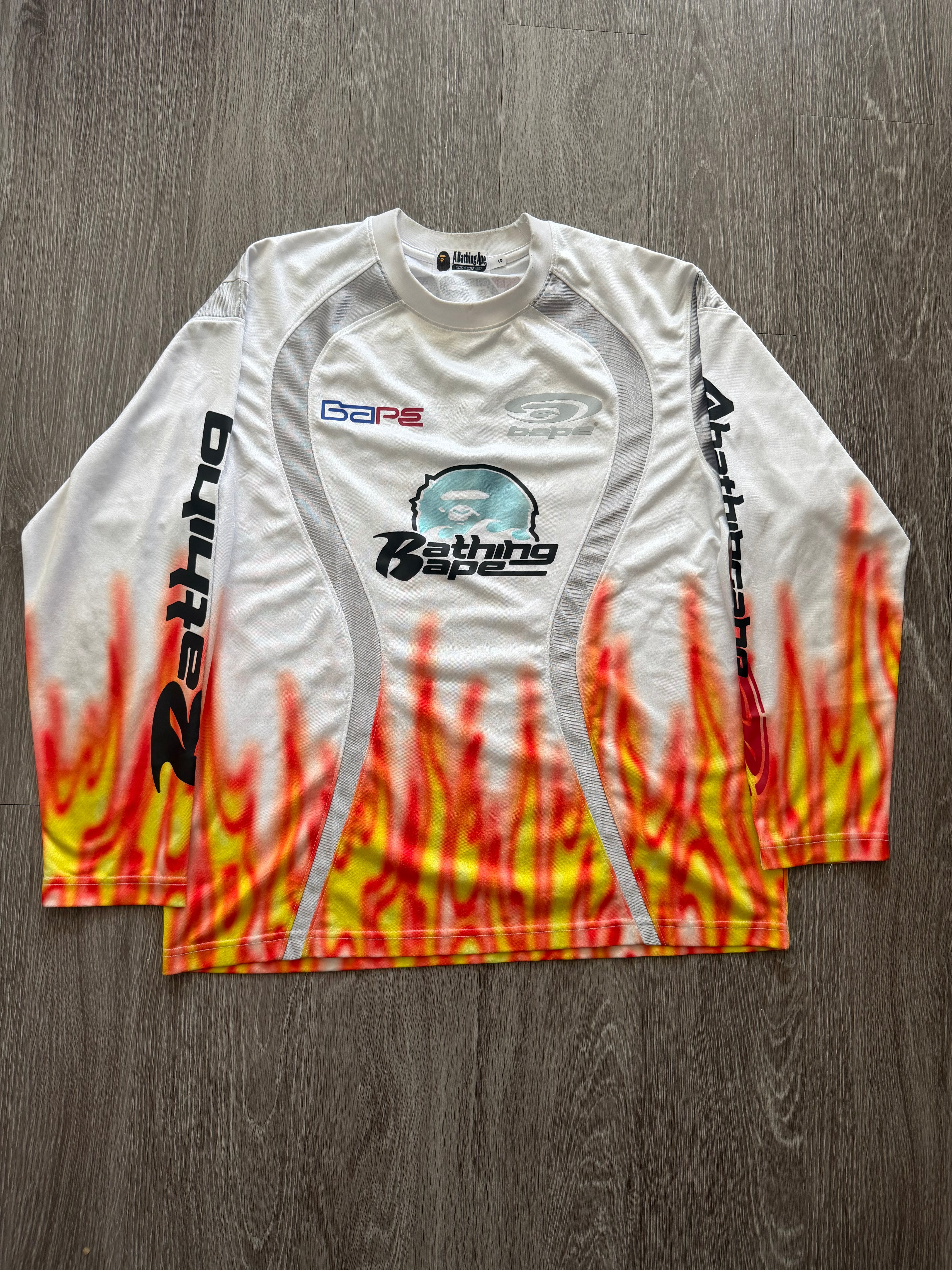 BAPE Flame Pattern Multilogo Relaxed Fit Football Jersey “White”