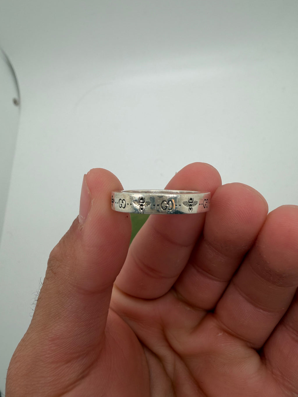Gucci Sterling Silver GG Signature Bee Ring